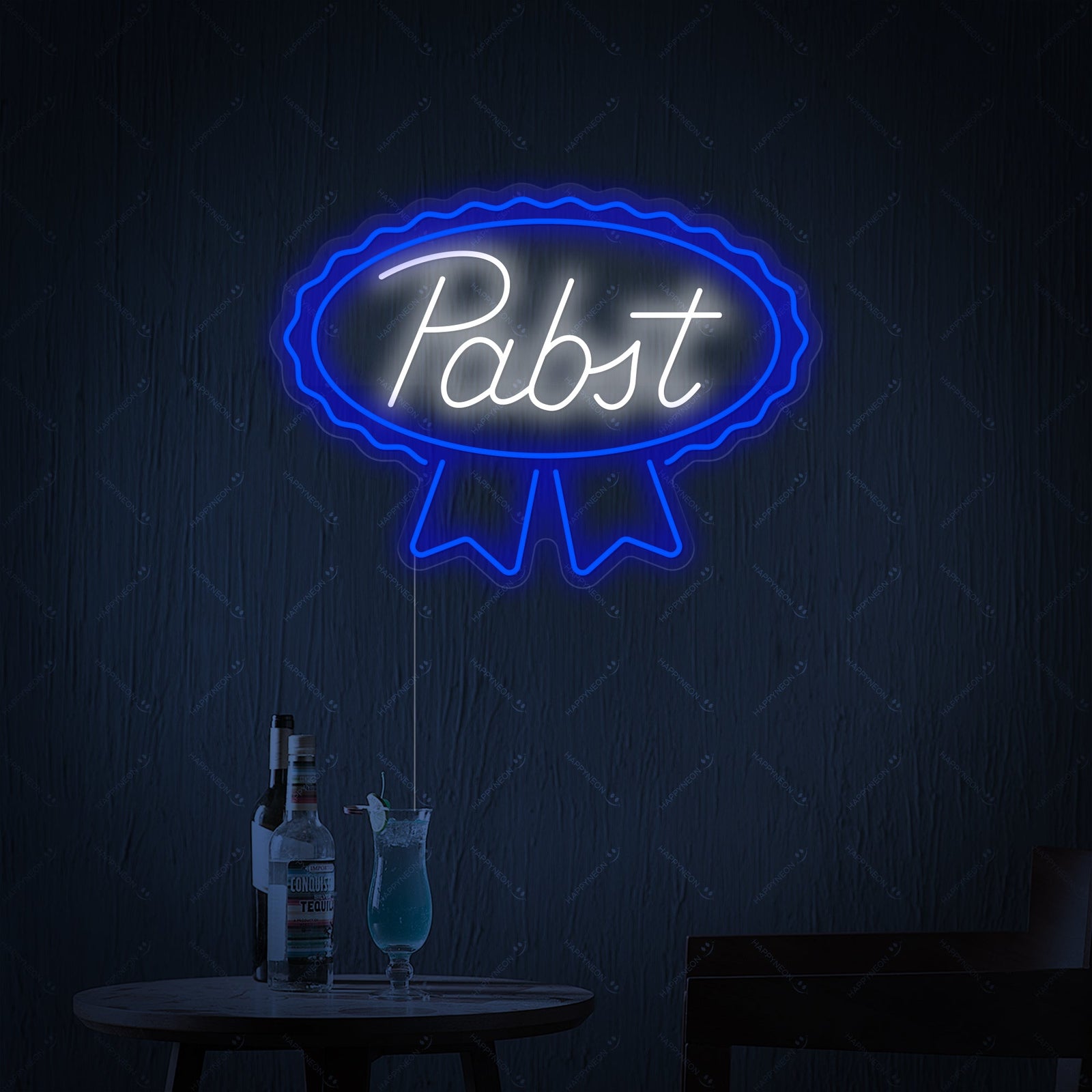 Close-up of the New Pabst Blue Ribbon Lager Ale Neon Sign design