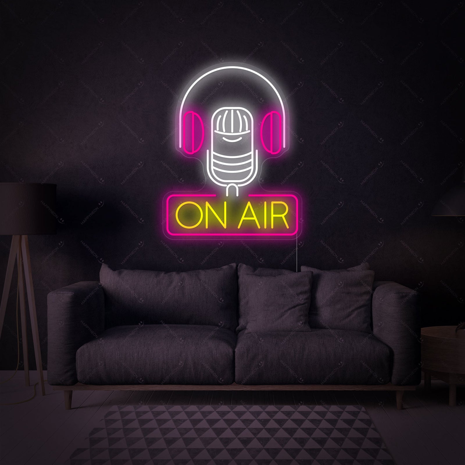 A clean, graphic style representation of the "On Air" neon sign on a plain background.