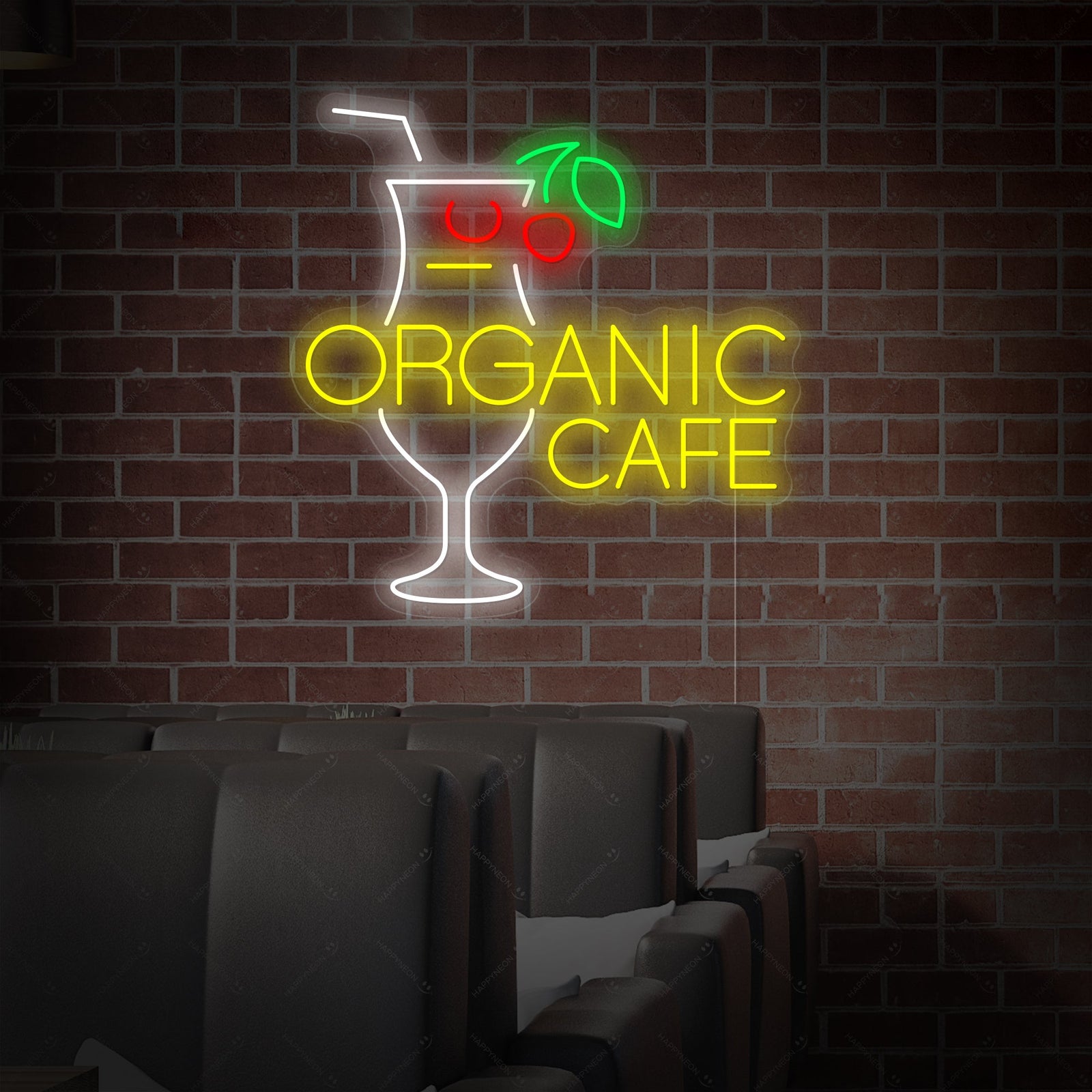 Flat graphic design view of the Organic Cafe LED neon sign layout.