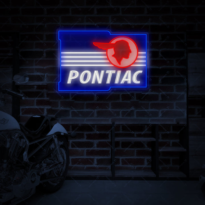 A digital mockup showing the precise design of the Ponti-Car neon sign against a stylized background, highlighting the typography and logo detail.