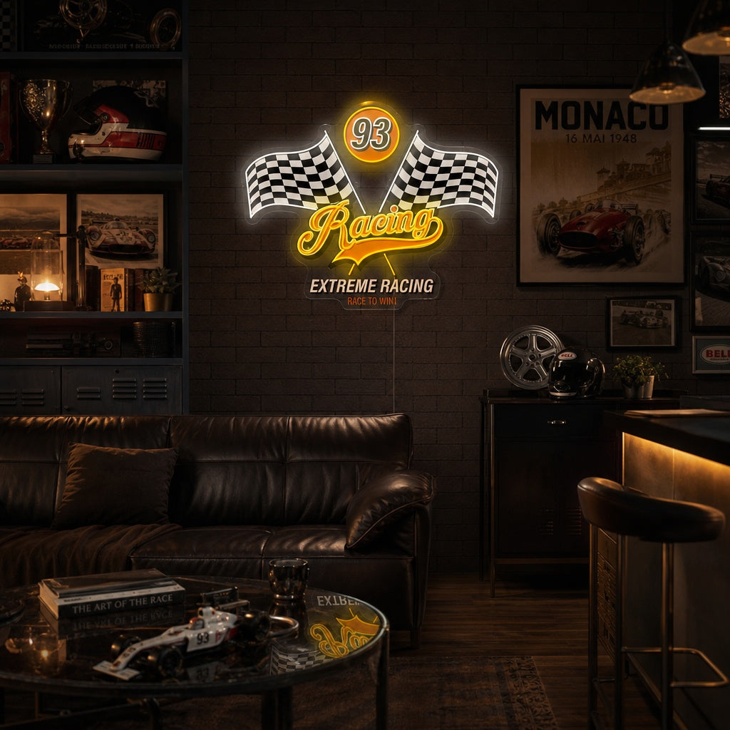 Racing Neon Sign, Racing Flag Neon Sign, Garage Neon Sign, Garage Wall Decor neon sign product image