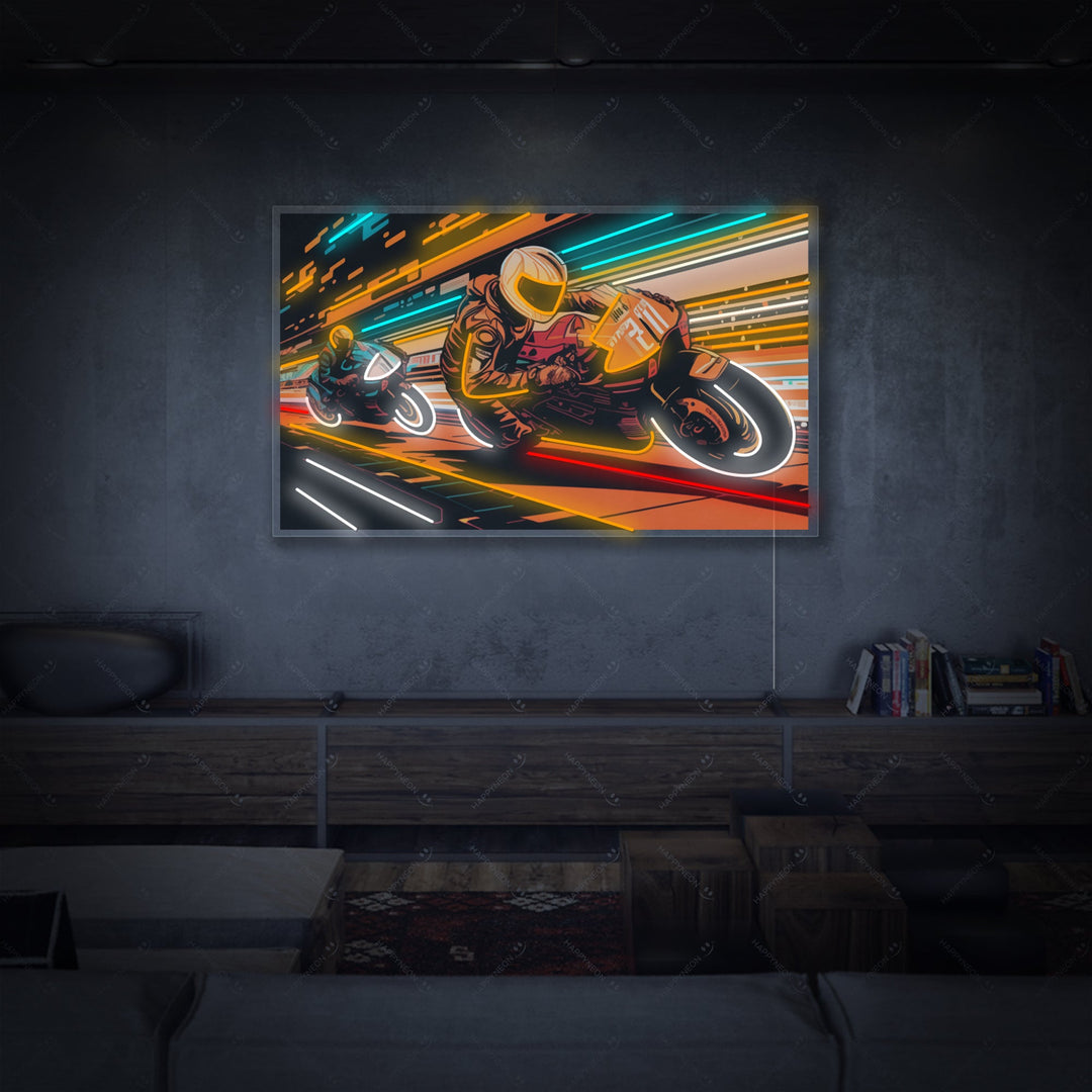 "Racing Motorcycle" Neon Sign, Motorcycle Wall Art, Garage Wall Art