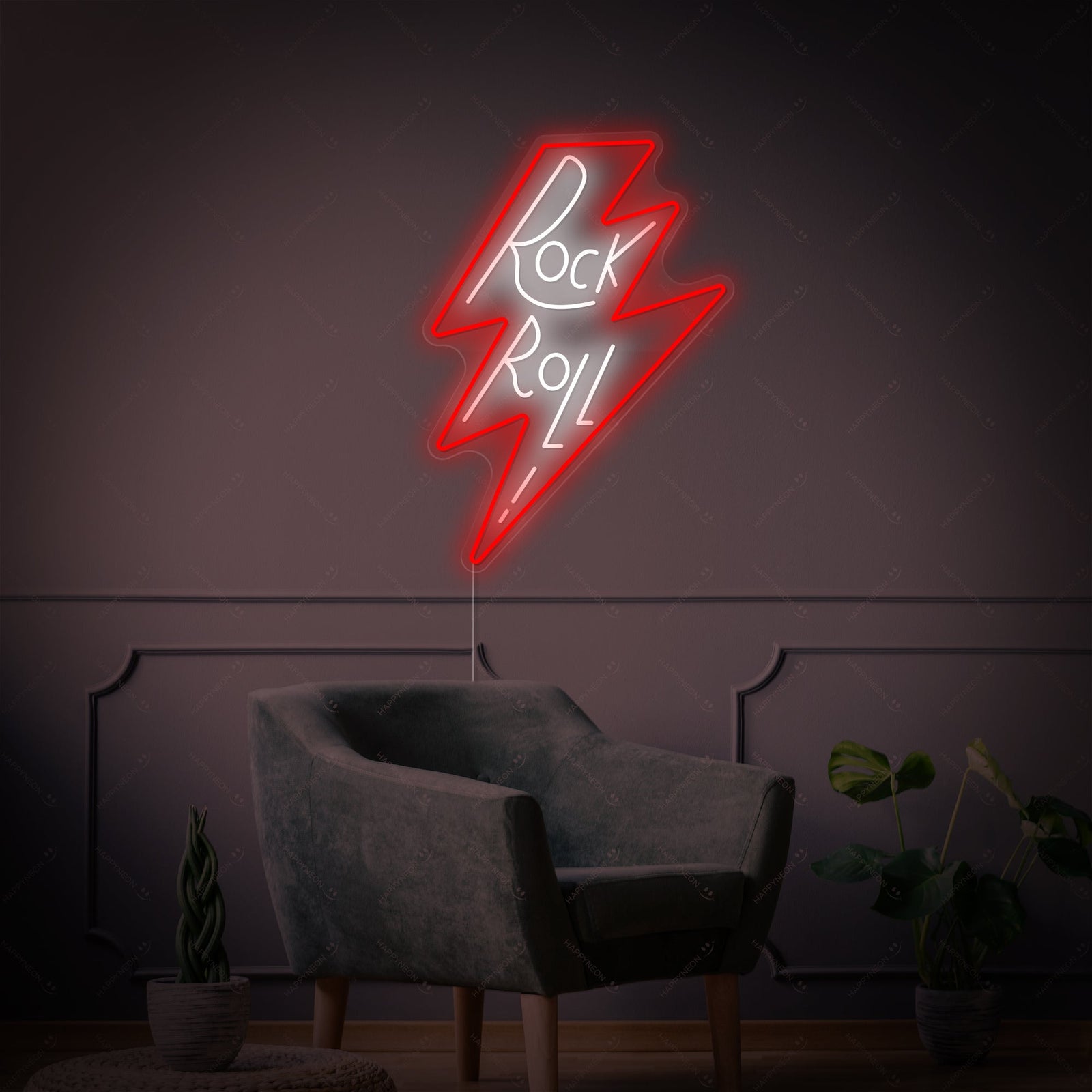 A direct graphic representation of the 'Rock Roll' neon sign design with a black guitar element.
