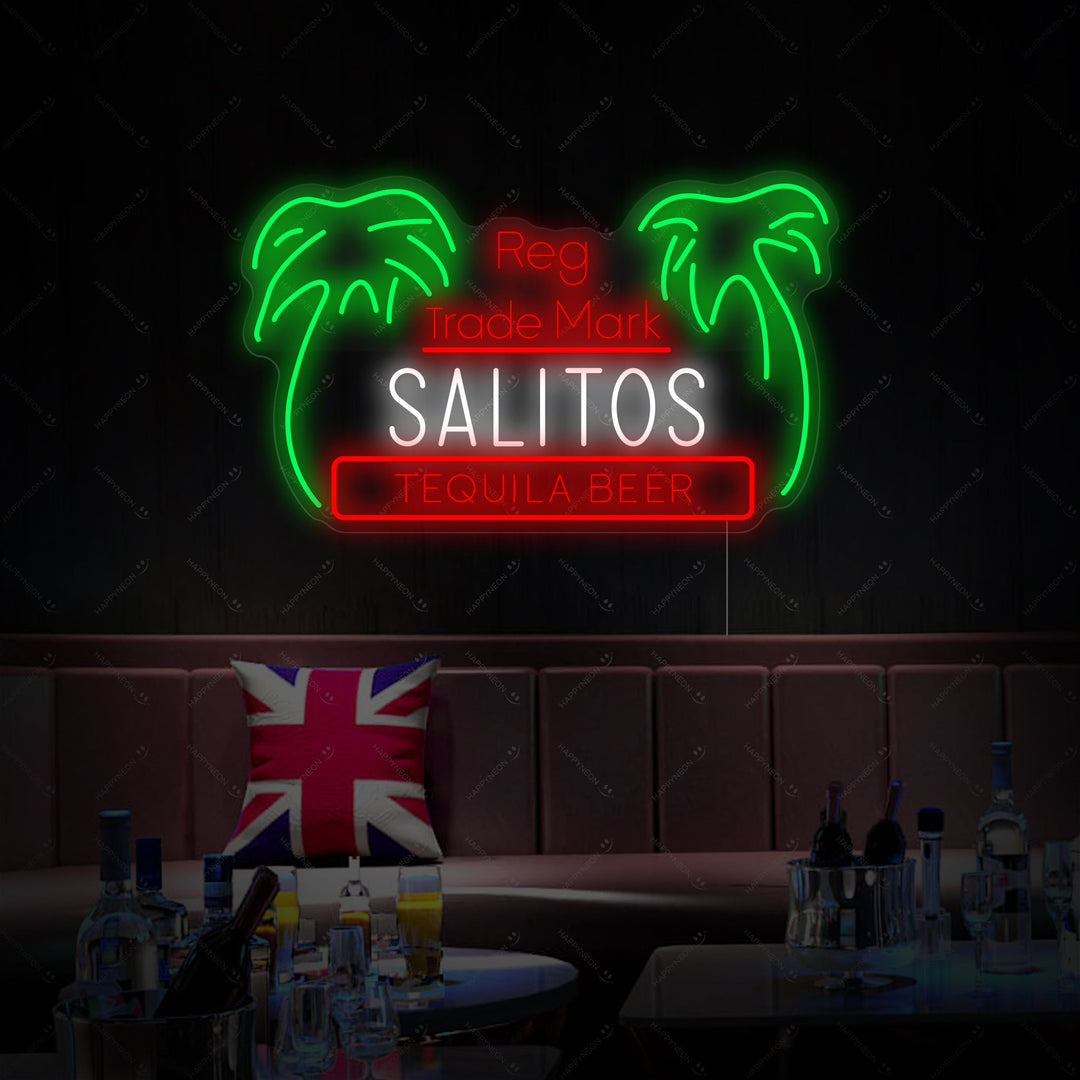 "Salitos Palm" Neon Sign, Tequila Bar Neon Sign, Tequila Beer Neon Sign