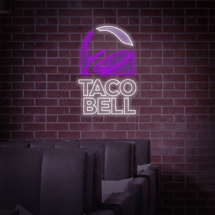 The 'Taco Bell' and 'Tacos' neon sign design with realistic tubing on a clear acrylic backing.