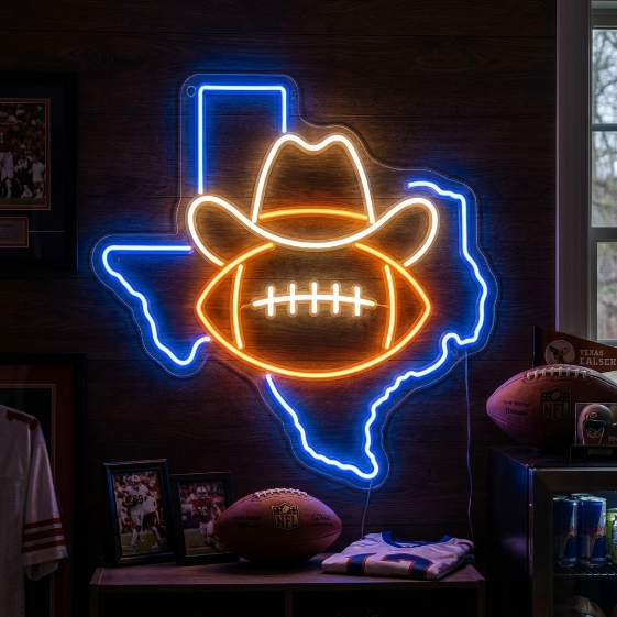 "Texas State Football with Cowboy Hat" Neon Sign