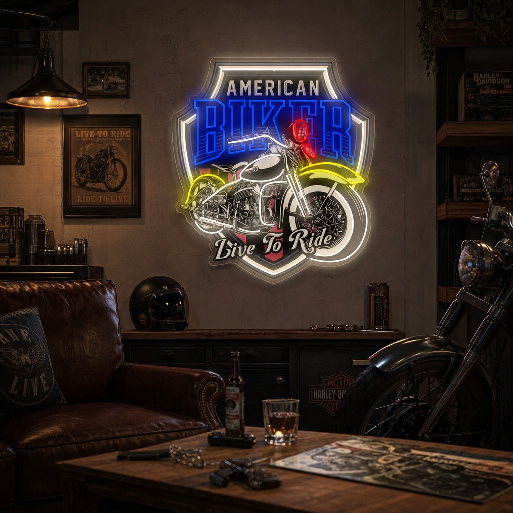 Vintage Motorcycle Neon Sign, Motorcycle Wall Art, Garage Wall Decor neon sign product image