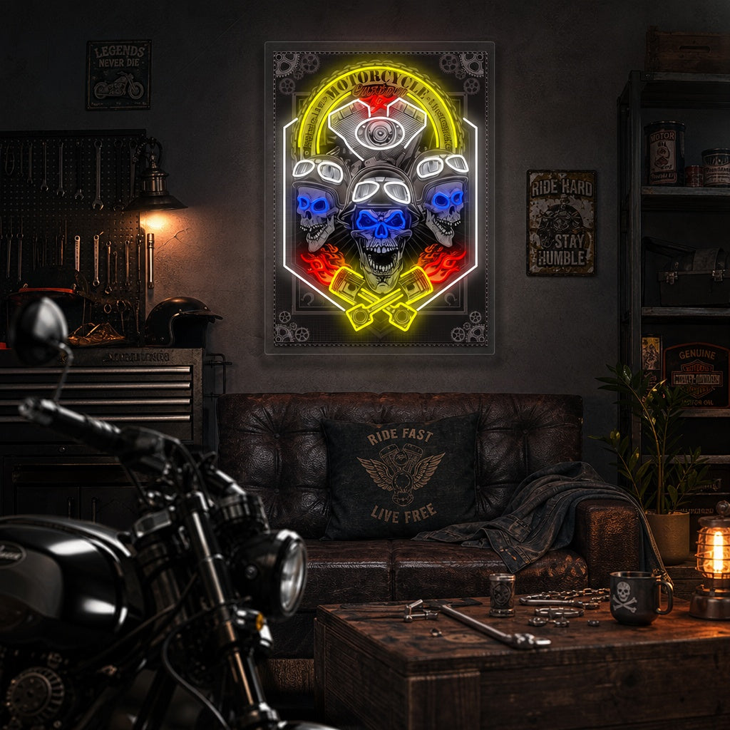 Vintage Motorcycle Neon Sign, Motorcycle Wall Art, Garage Wall Art neon sign product image