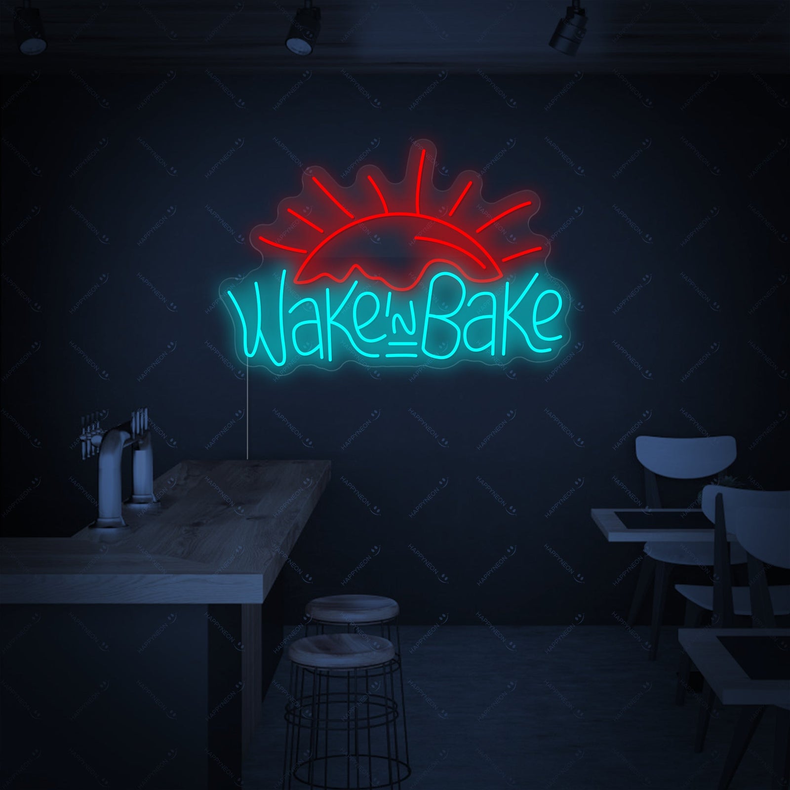 A clean, direct view of the "Wake and Bake" neon sign design source image.