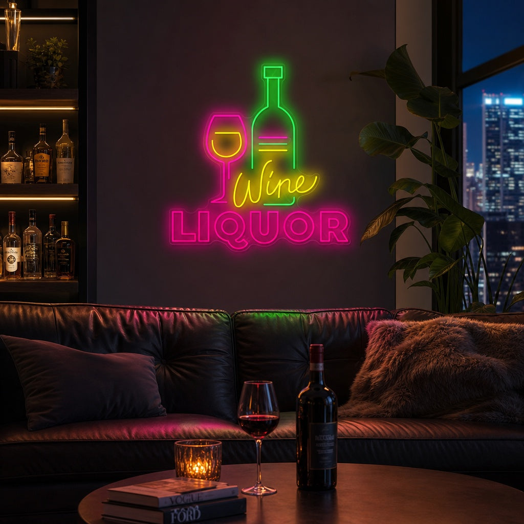 "Wine Liquor" Neon Sign, Wine Neon Sign, Liquor Store Neon Sign
