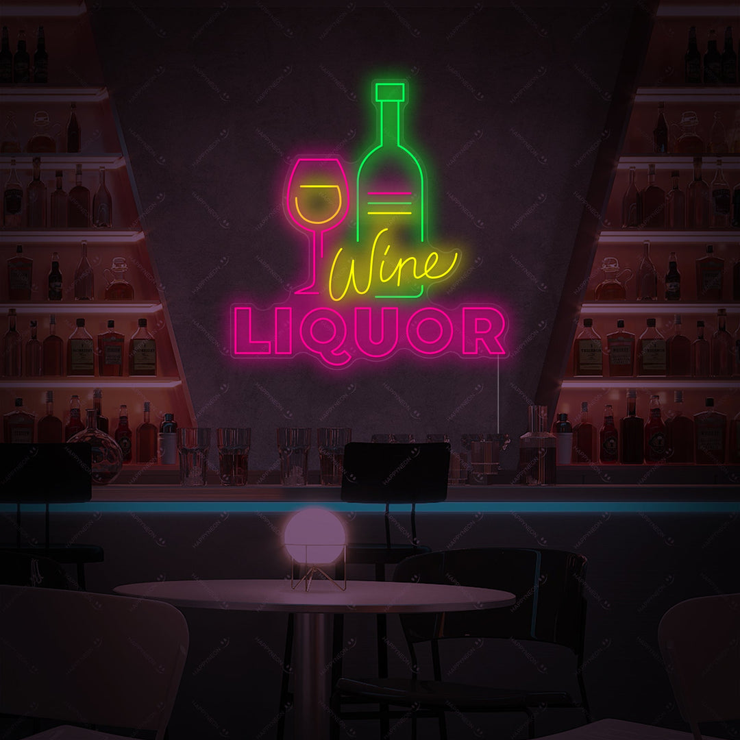 "Wine Liquor" Neon Sign, Wine Neon Sign, Liquor Store Neon Sign