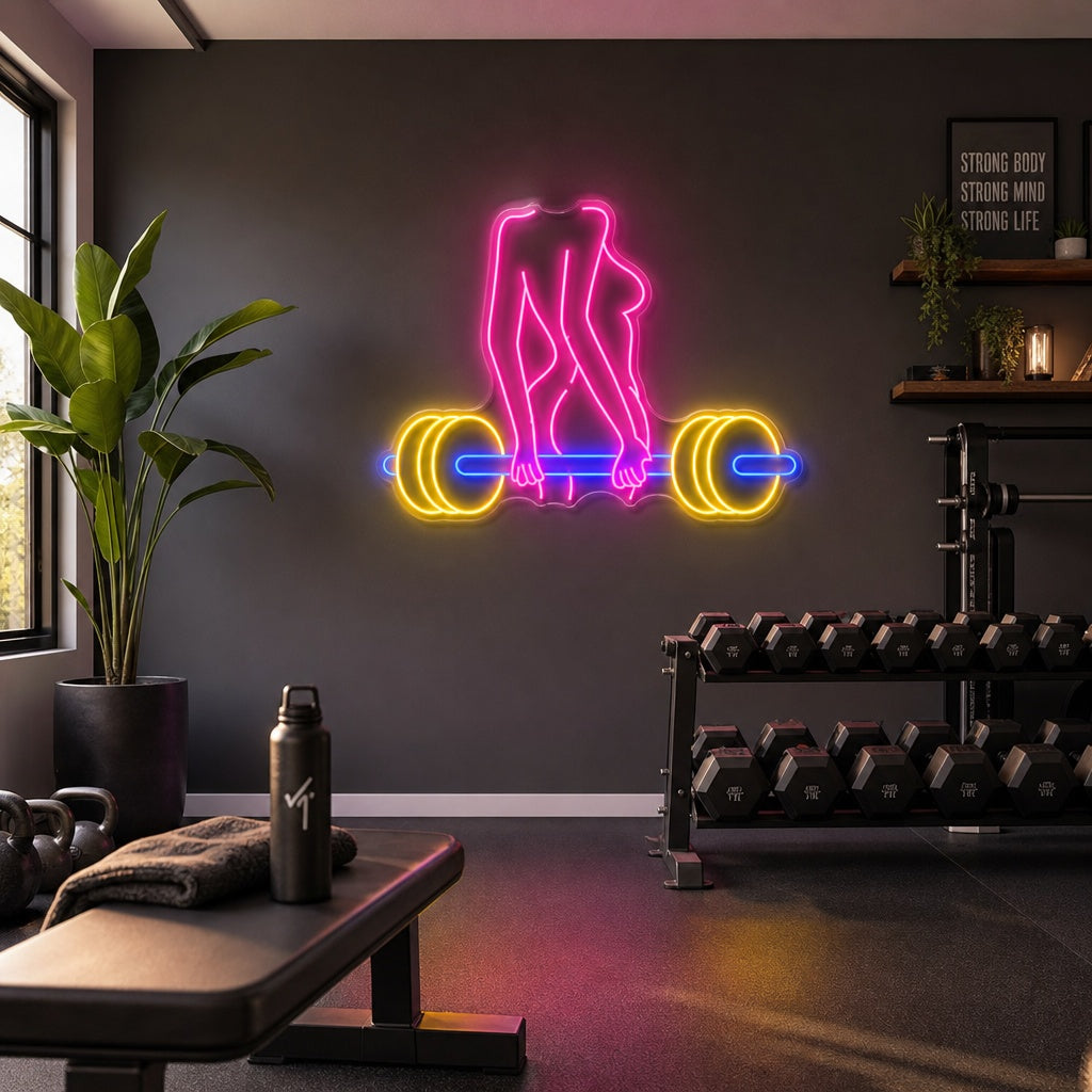 "Woman Barbell" Neon Sign, Gym Neon Sign, Fitness Neon Sign, Sexy Body Neon Sign