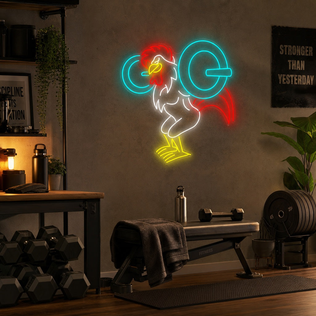 "Workout Rooster" Neon Sign, Gym Workout Neon Sign, Fitness Neon Sign
