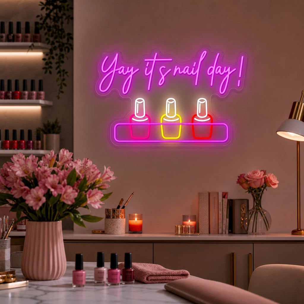 "Yay It Is Nail Day" Neon Sign, Nail Neon Sign, Nail Studio Wall Art
