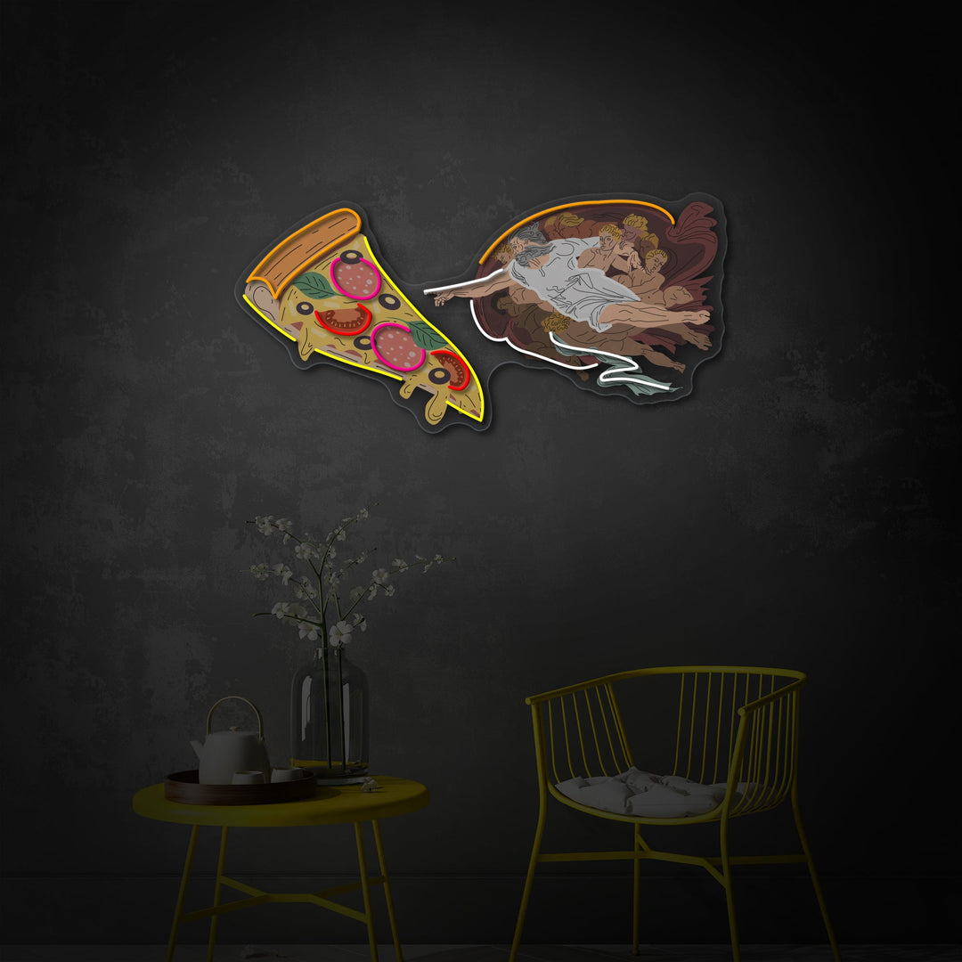 "Adam God Made Pizza, Fast Food Advertisement, Restaurant Logo" UV Print LED Neon Sign