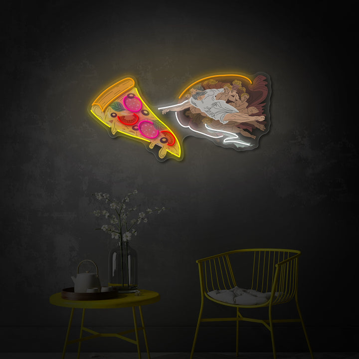 "Adam God Made Pizza, Fast Food Advertisement, Restaurant Logo" UV Print LED Neon Sign
