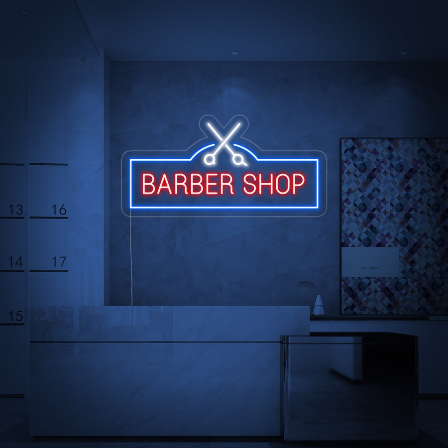 "Barber Shop With Barber Scissors" Neon Sign