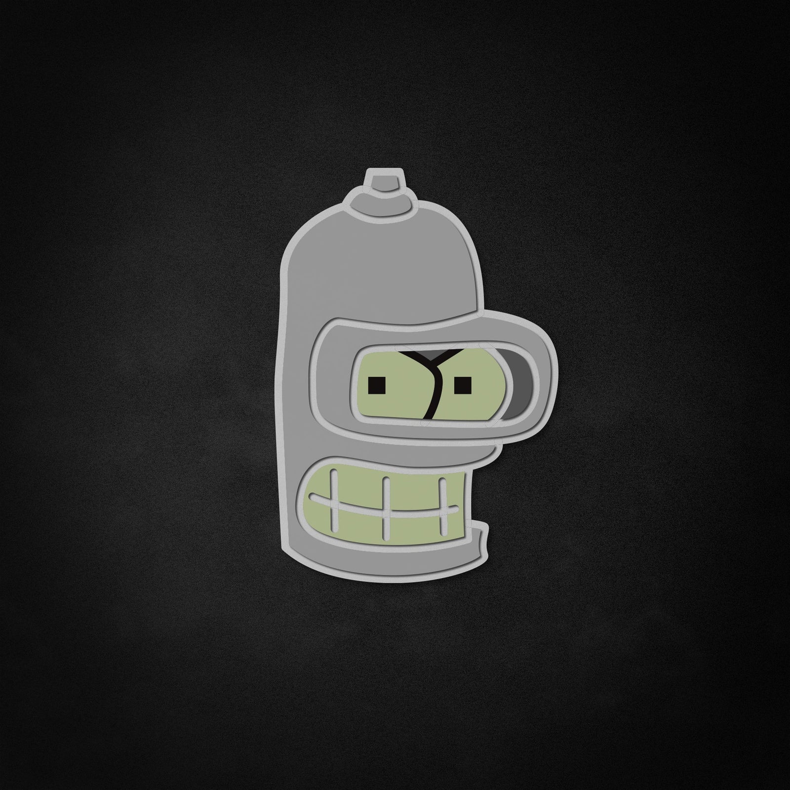 A graphic design rendition of the 'Bender' neon sign illustration, showing clean lines and glowing effect details of the character's face and pose.