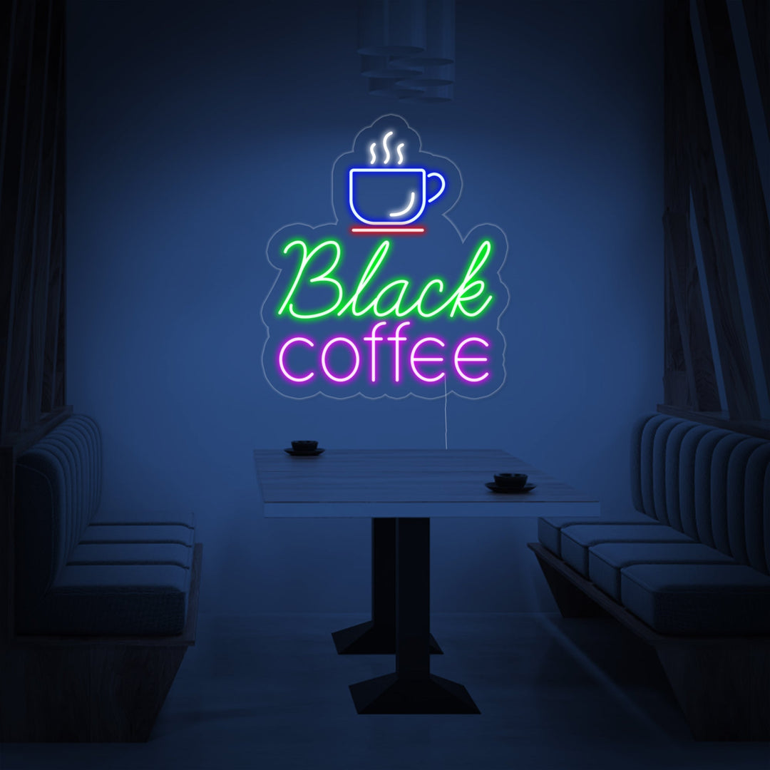 "Black Coffee with Coffee Cup" Neon Sign