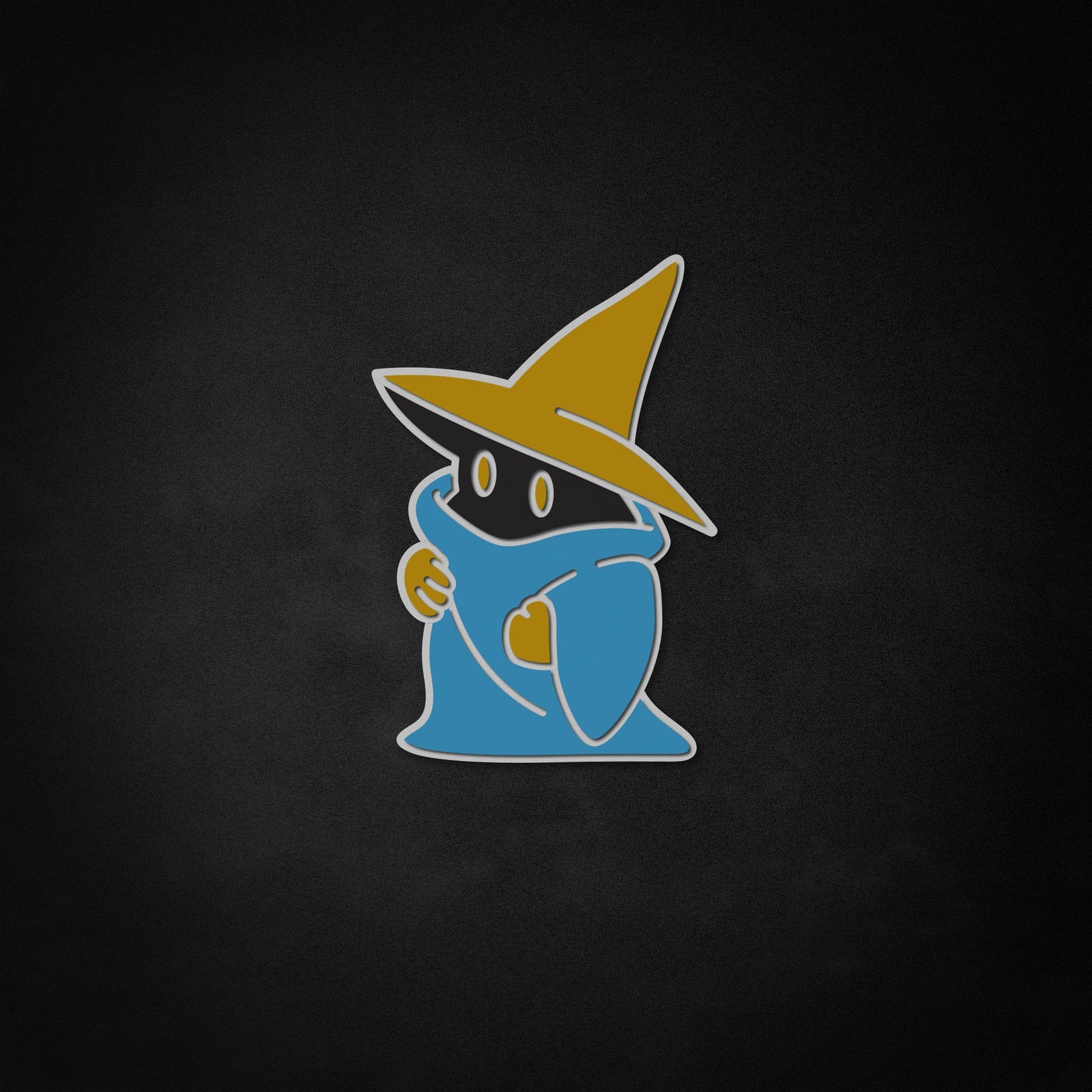 2D graphic illustration of a wizard character in the style of a glowing neon sign.