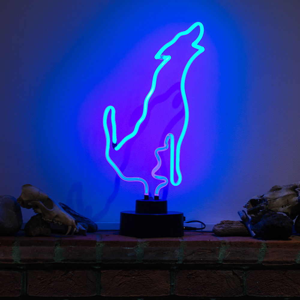 "Blue Wolf" Table Neon Sign, Glass Neon Sign