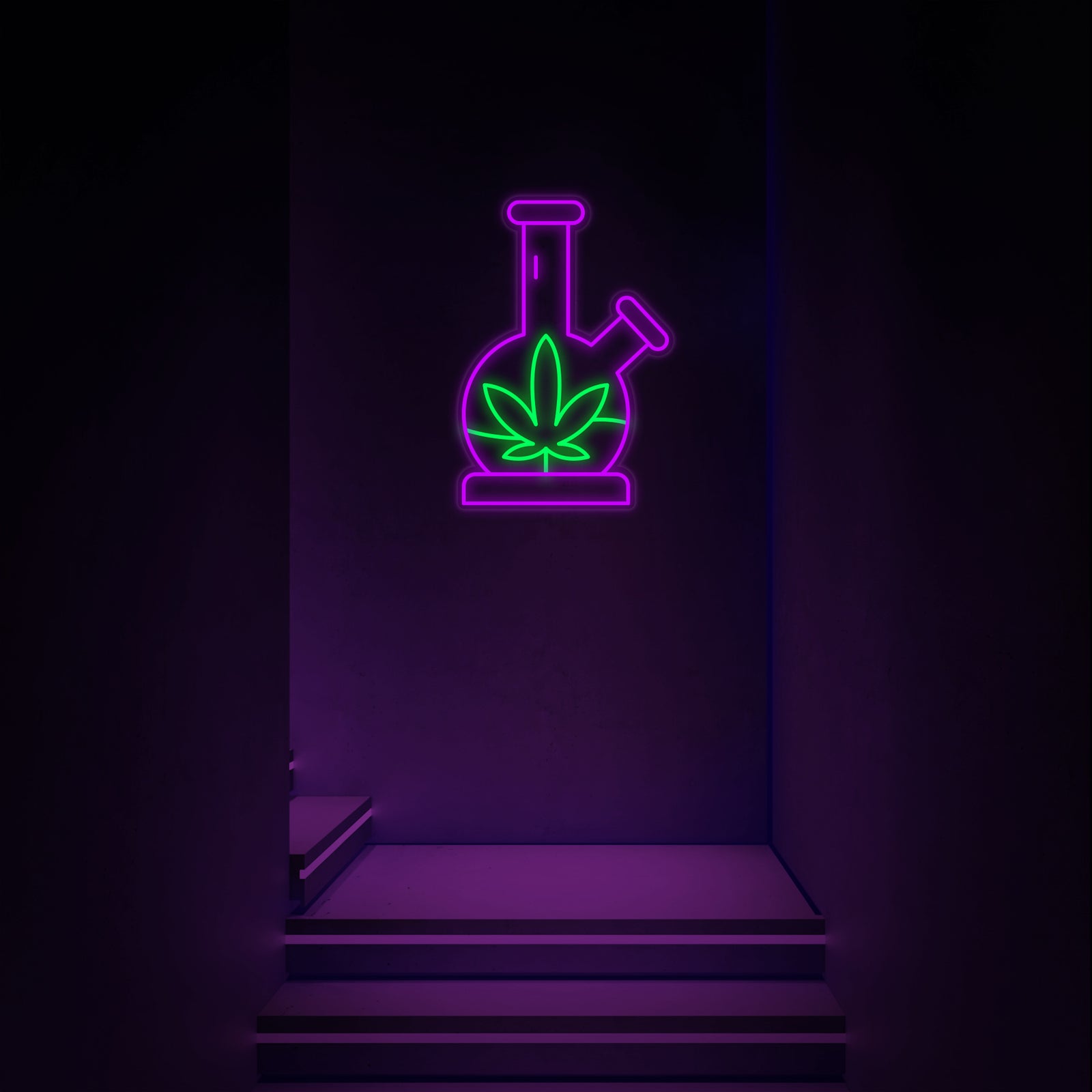 A clean, detailed digital rendering of a glowing blue cannabis bong neon sign. The bright blue light accurately traces the shape of a classic bong.