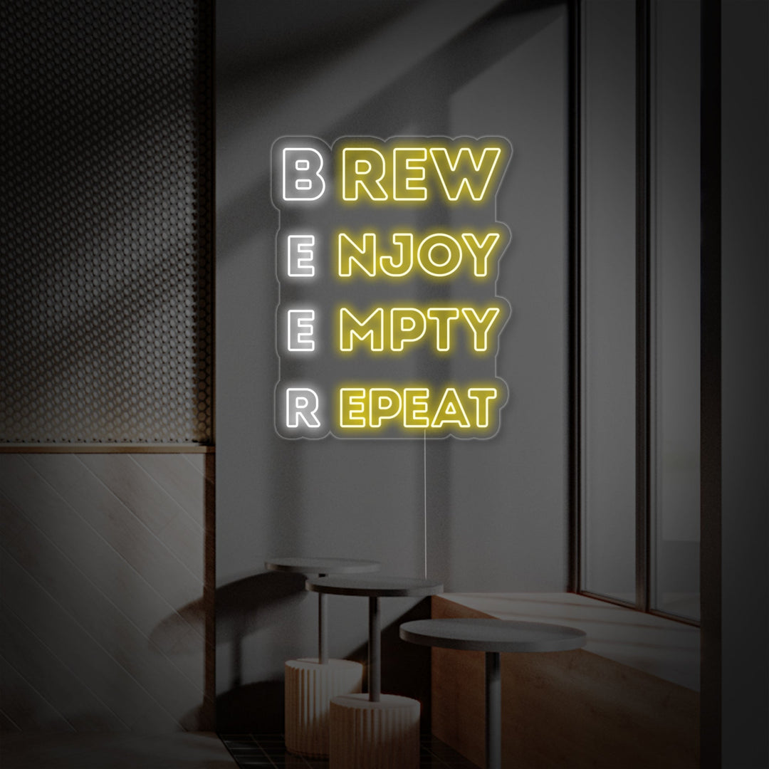 "Brew Enjoy Empty Repeat Beer Bar" Neon Sign