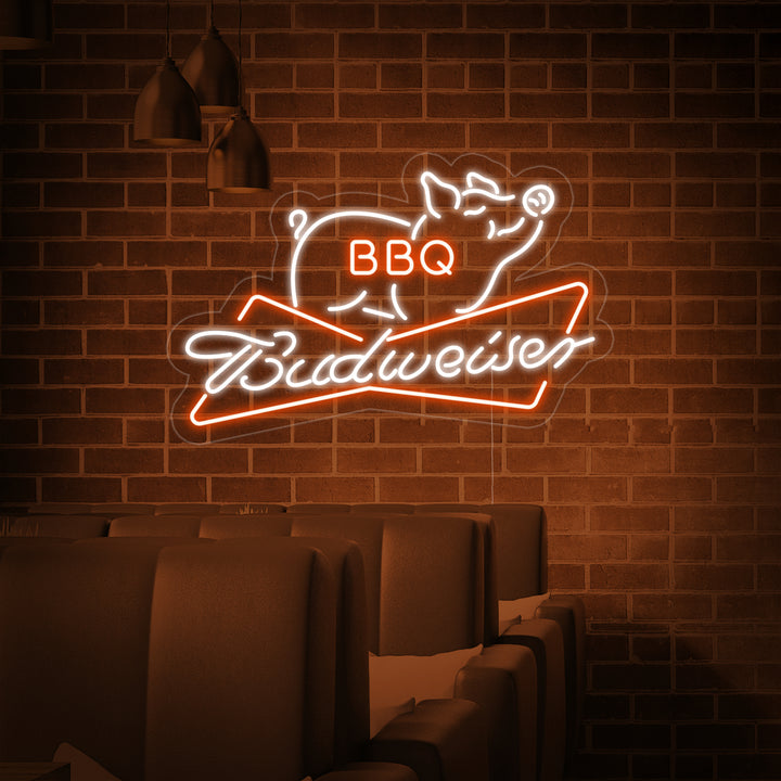 "Bud BBQ" Neon Sign, BBQ Bar Neon Sign, BBQ Bud Beer Neon Sign