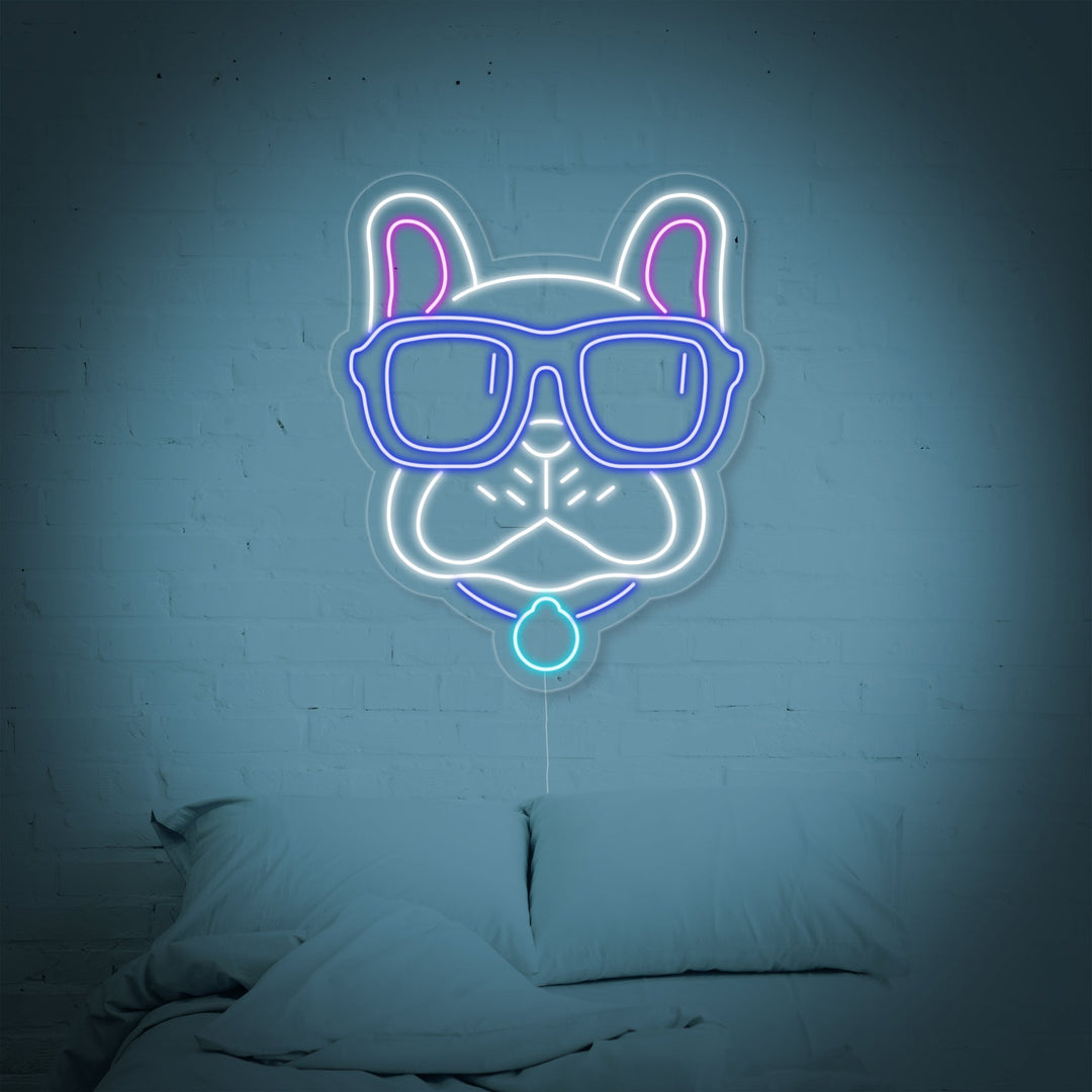 Bulldog with Glasses Neon Sign