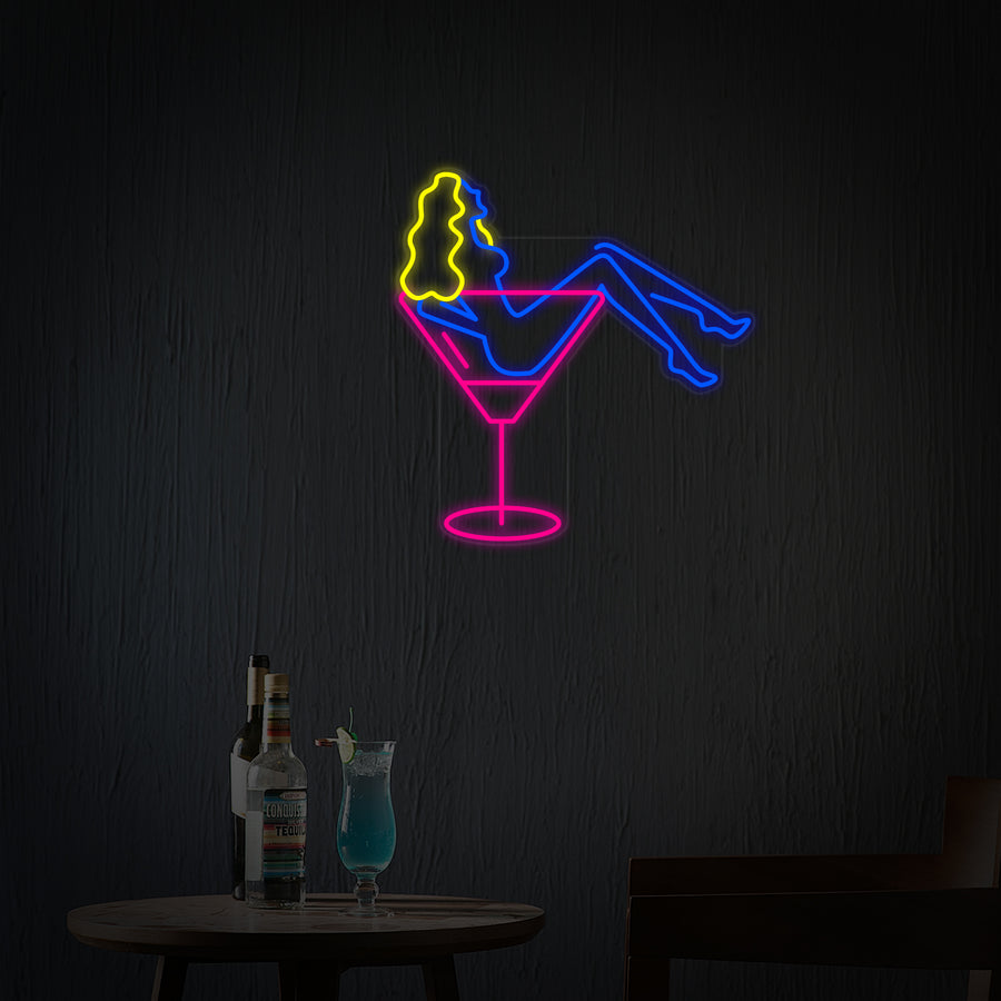 "Burlesque Nights Lady Woman Cocktail Glass" Neon Sign