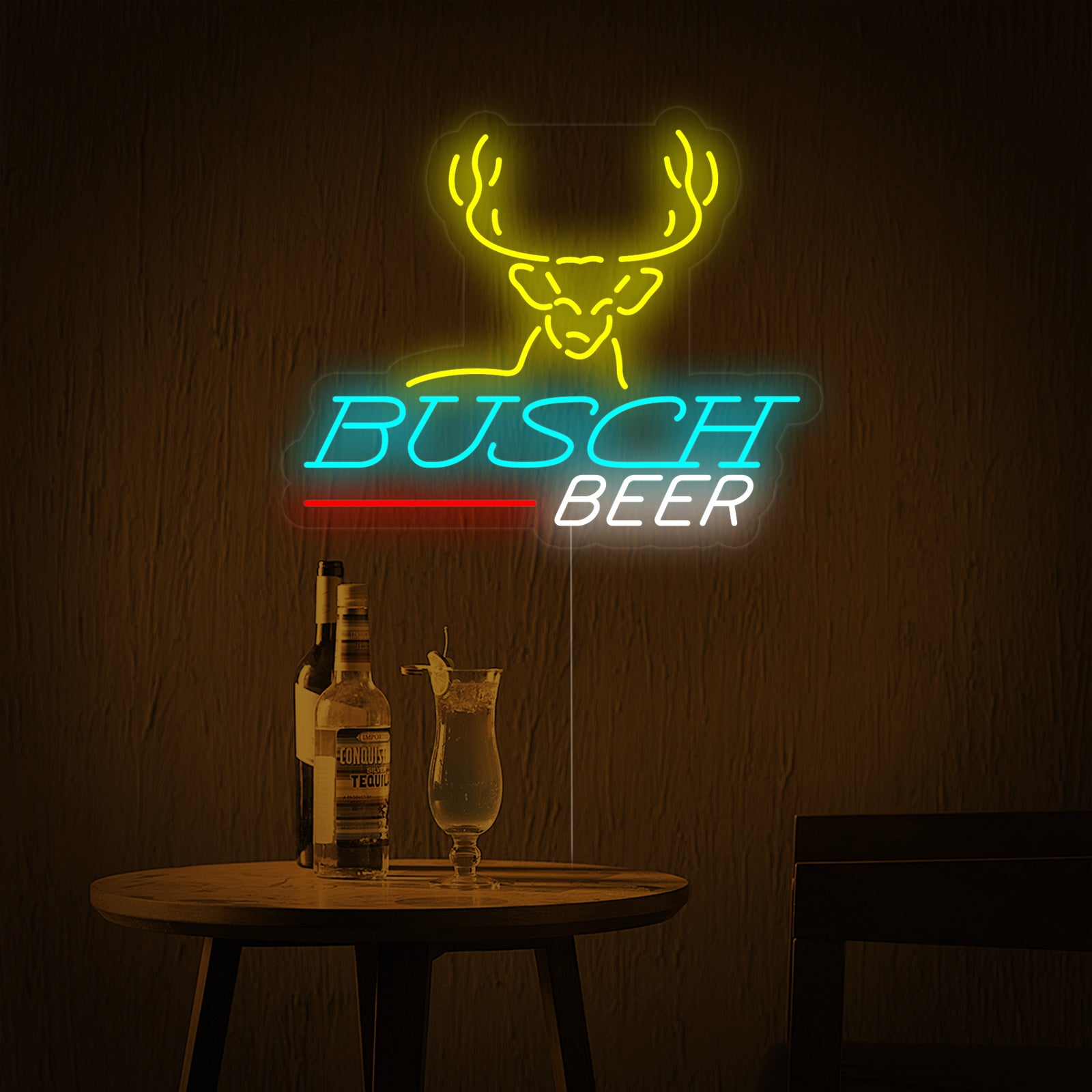 A clear, illuminated render of the Deer Head Beer and Bar neon sign, showcasing the detailed tubing layout against a clean, plain background.