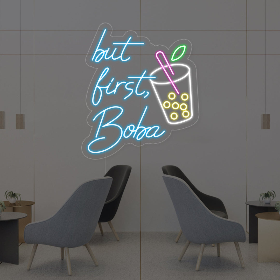 "But First Boba with Cup" Neon Sign