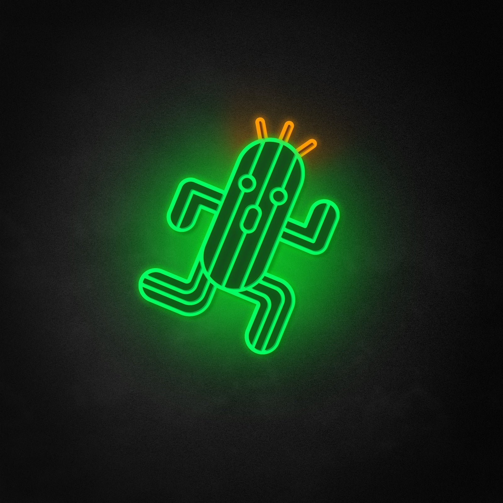 Digital illustration of a Cactuar character designed as a glowing neon sign.