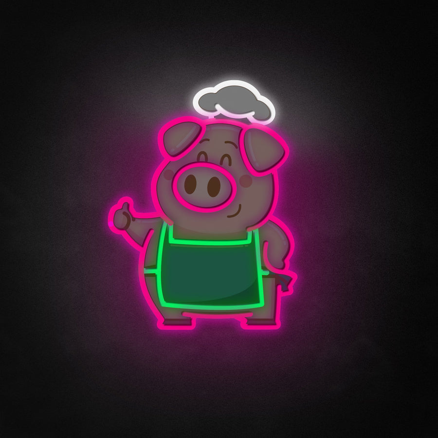 "Cartoon Chef Pig" Neon Like Sign