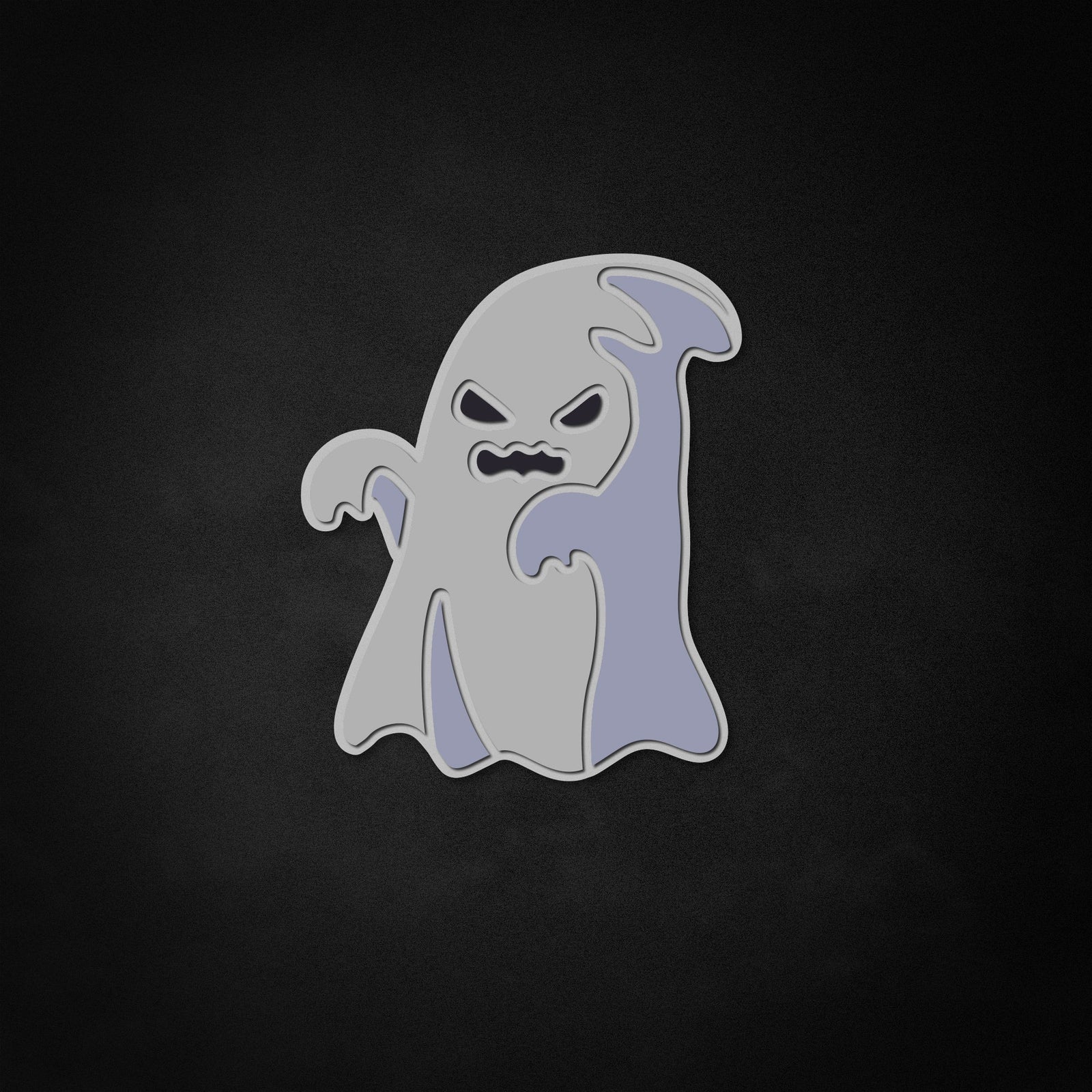 Illustrated design template for the Cartoon Ghost In White Robe Neon Like Sign.