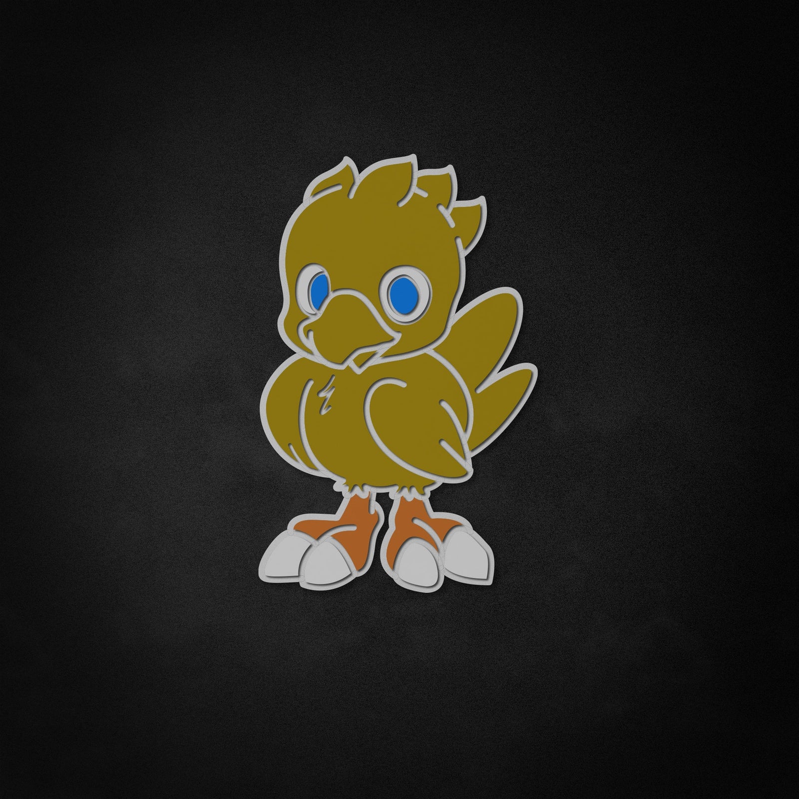 A detailed graphical rendering of a Chocobo character with a subtle 3D bevelling effect, suitable for game room wall art.