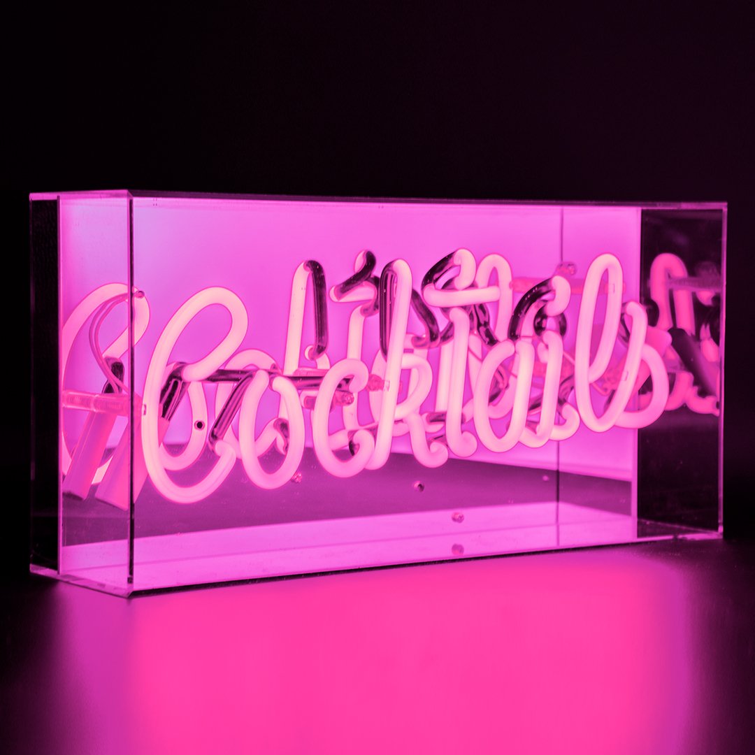 "Cocktails" Acrylic Box Neon Sign, Glass Neon Sign, Table Neon Sign