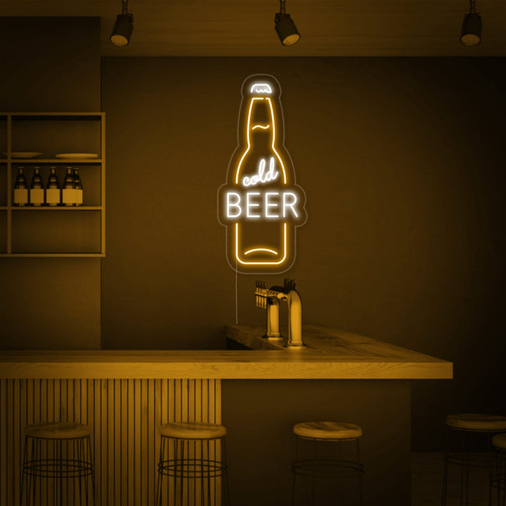 "Cold Beer Bottle Bar" Neon Sign, Beer & Bar Neon Sign, Cool Bar Neon Sign