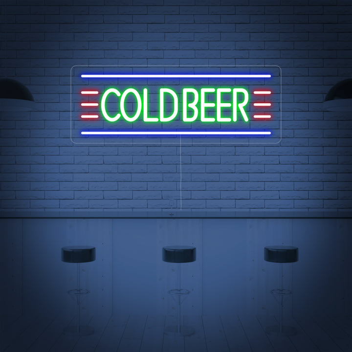 A clean, graphic representation of the 'Cold Beer' neon sign design against a neutral background.