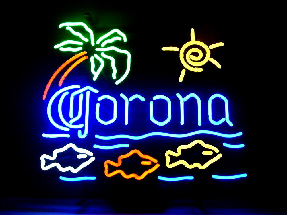 "Beach Palm Tree Fish In Sea Beer Bar" Neon Sign