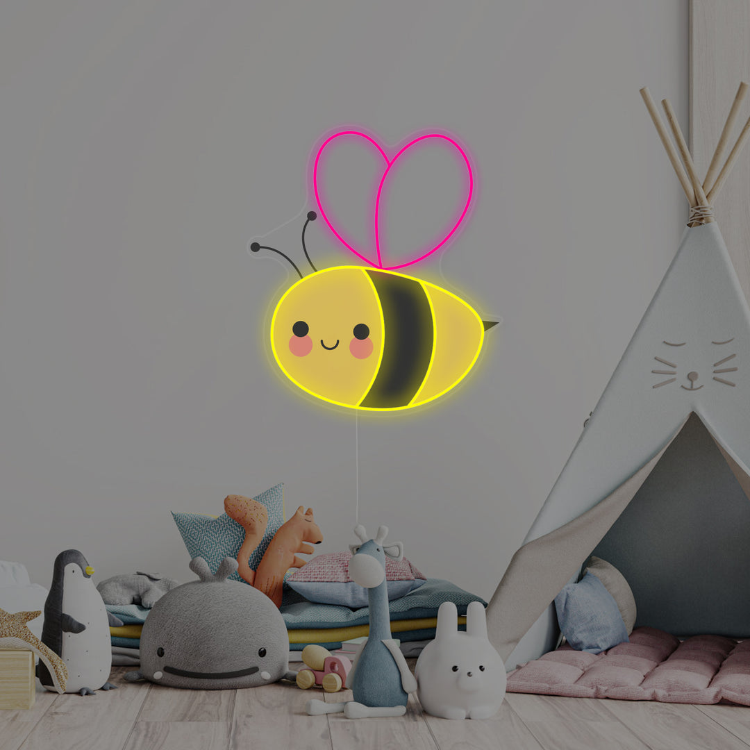 "Cute Bee Flying, Kids Room Decor" Neon Sign