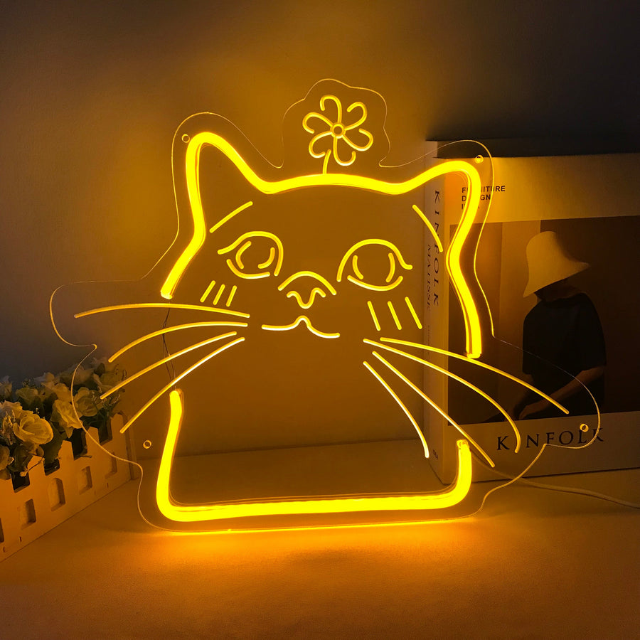 "Cute Catty, Cartoon" Mini Neon Sign