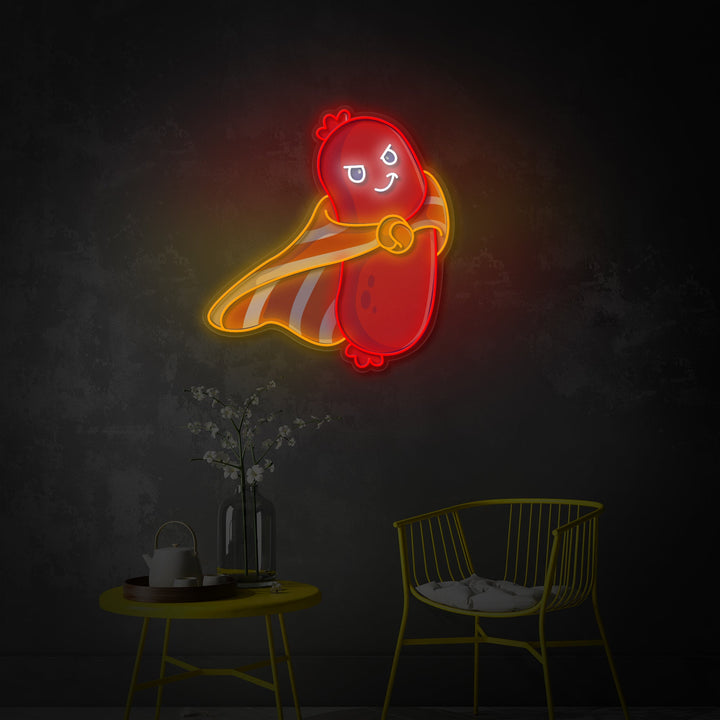 "Cute Sausage Super Hero,Food, Restaurant" UV Print LED Neon Sign