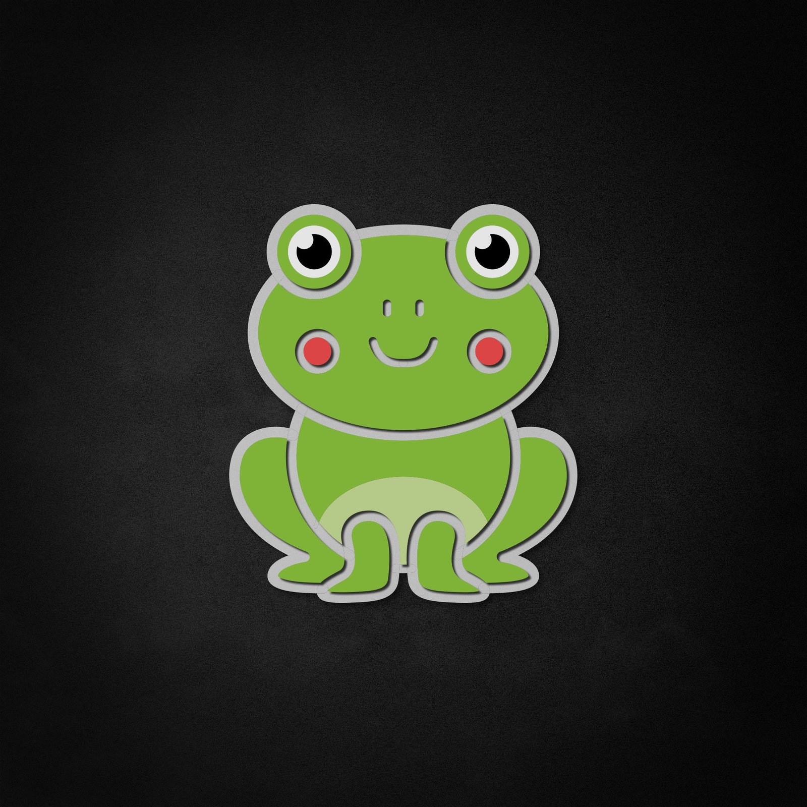 Illustrated flat graphic design of the cute green frog used for the neon sign design.