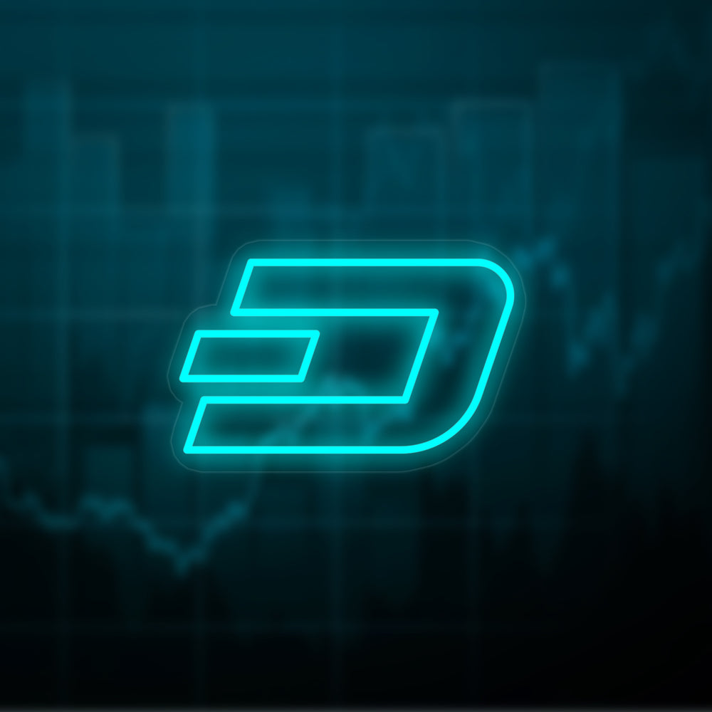 A crisp, digital graphic representation of the Dash Coin logo and background design for a neon sign.
