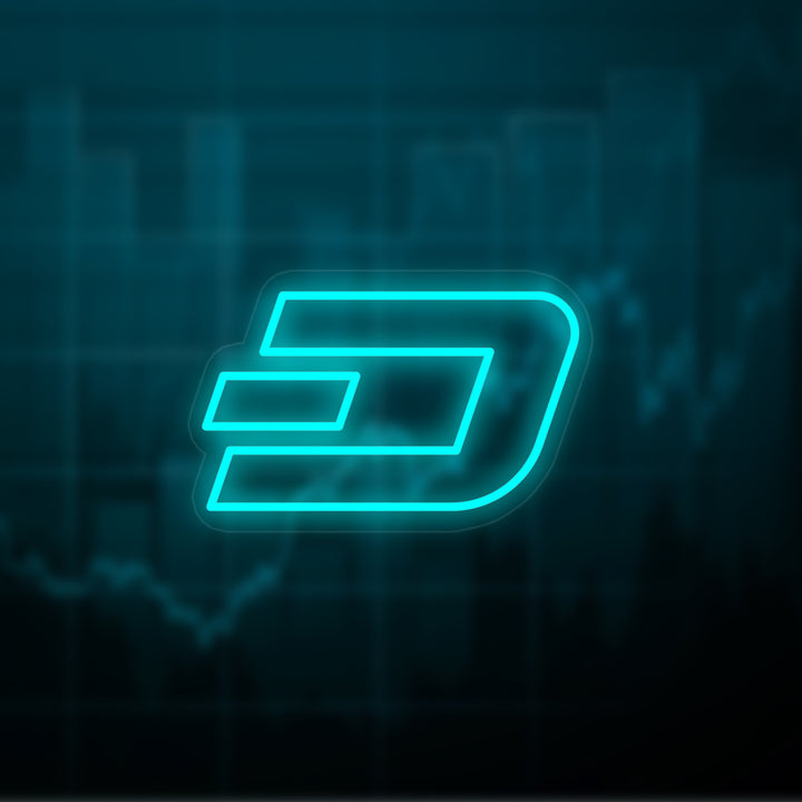 A crisp, digital graphic representation of the Dash Coin logo and background design for a neon sign.