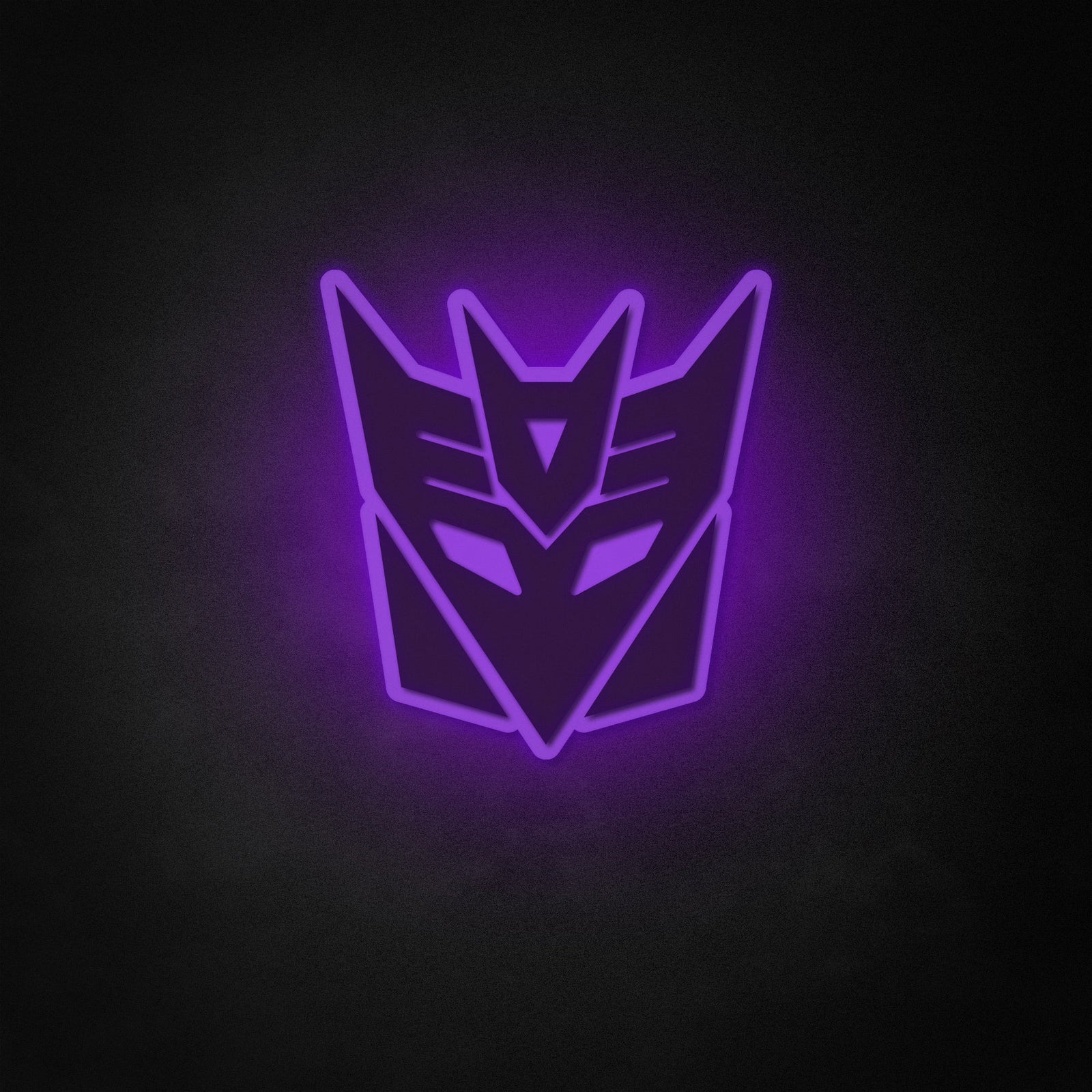 Clean graphic design source image of the purple Decepticon logo neon sign style.