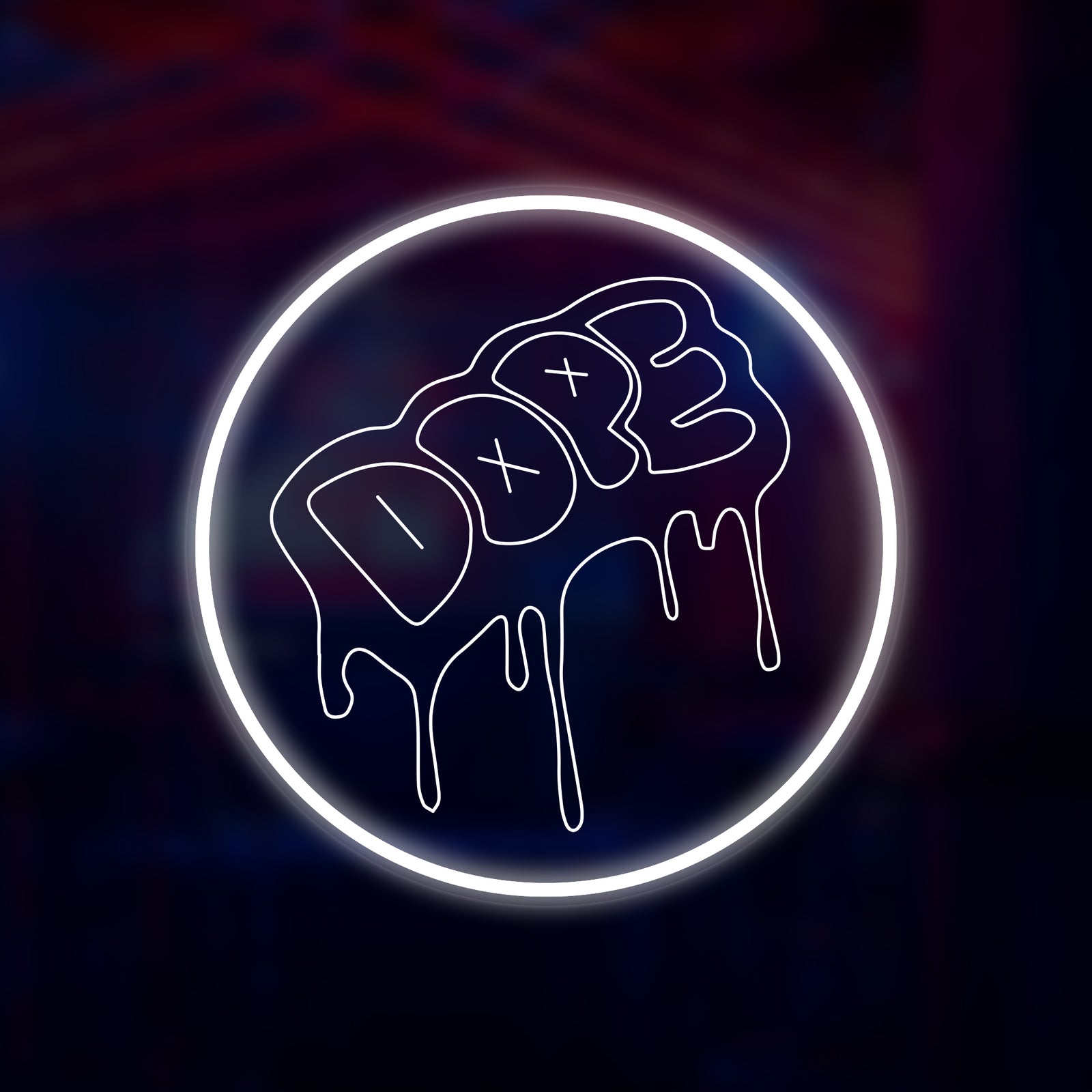 A graphic illustration of a 'Dope' neon sign in glowing white text on a purple and blue background.