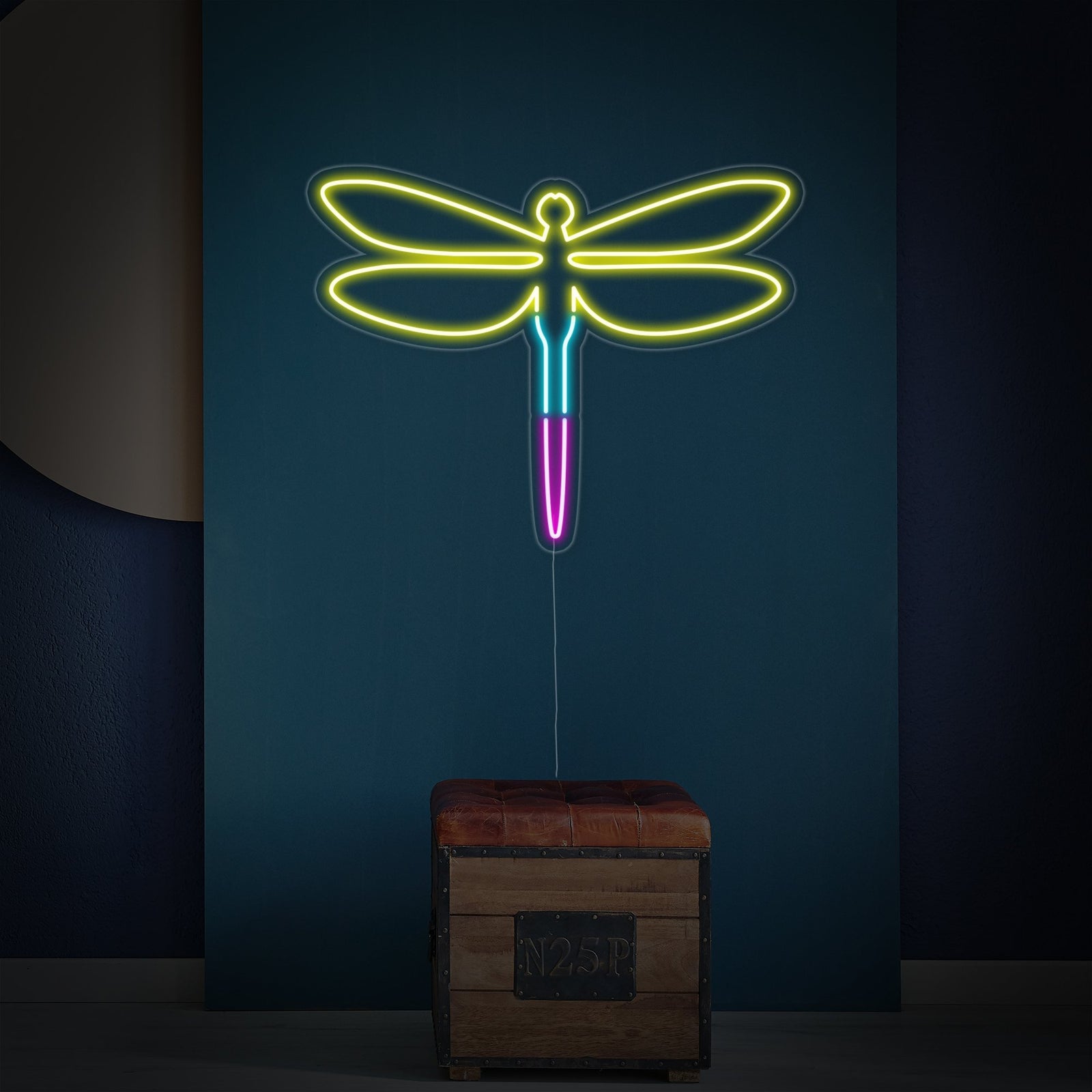 Close-up detail of the clear tubing and backing of the Dragonfly neon sign, showcasing the craftsmanship.
