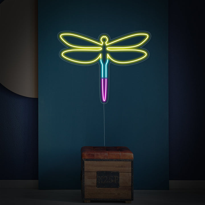 Close-up detail of the clear tubing and backing of the Dragonfly neon sign, showcasing the craftsmanship.